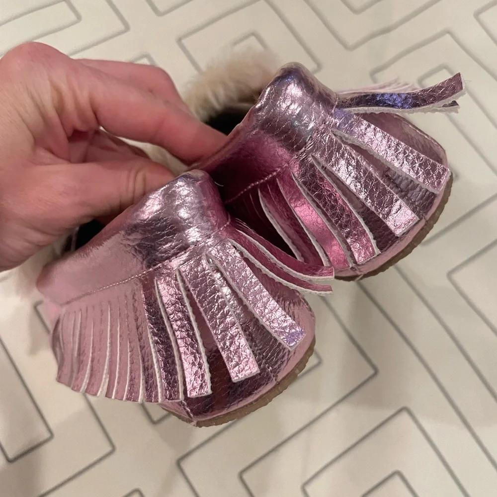 NWT Crewcuts Metallic Pink Moccasin Slippers